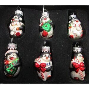 Miniature Mercury Glass Penguin Christmas Ornaments Set Of Six GUC